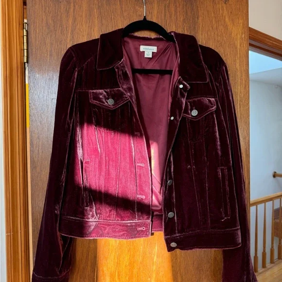 Sundance Deep Red Velvet Bomber Jacket - Picture 2 of 2